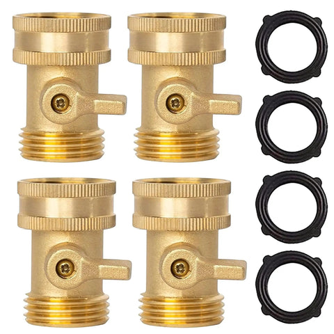 Solid Brass Garden Hose Shut Off Valve Set, Beefy Heavy Duty Three Quarter Inch, Four Pack With Extra Rubber Washers