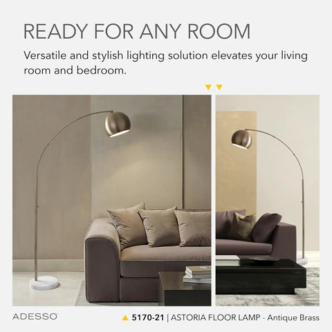 Arc Floor Lamp With Marble Base And Antique Brass Finish 3 Way Dimming For Your Living Room And Bedroom by a sofa