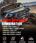 Beefy Heavy Duty 50Ft 3/16 Inch Synthetic Winch Rope Kit With Forged Hook in use on offroad ATV, displaying strength details.