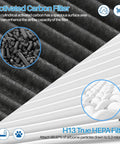 Close-up of 360 Degree Glass HEPA Plus Carbon Air Purifier Filter showing activated carbon and H13 True HEPA materials.