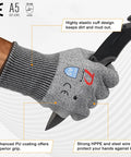 Cut Resistant Work Gloves Set, ANSI Level 5 Protection With PU Coating And Steel Reinforcement, holding knife.