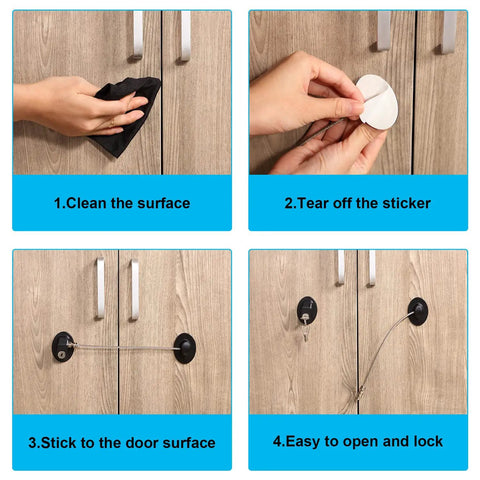 Step-by-step installation for Heavy Duty Four Pack Slide Bolt Locks For Fridge And Cupboards With Backup Keys.