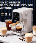 Next Level Touchscreen Espresso Machine Loaded With A 20 Bar Italian Pump And Quick Release Steam Wand for lattes on kitchen counter.