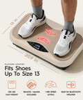 Person standing on Wave Board with Red Light Therapy and Vibration Plate, 330 lbs capacity, fits up to size 13 shoes, home workout machine.