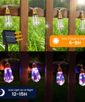 Vintage Hemp Rope Solar String Lights With 20 Shatterproof Bulbs showing day and night function on porch.