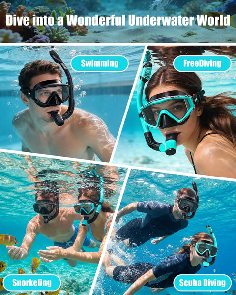 Adults using 2 Pack Dry Snorkel Set For Adults With Panoramic View Dope Anti Leak And Anti Fog Tech in pool and ocean