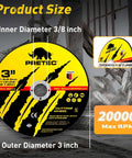 57 Piece 3 Inch Die Grinder Cut Off Wheel Set for Metal and Stainless Steel, showing disc size and RPM specification