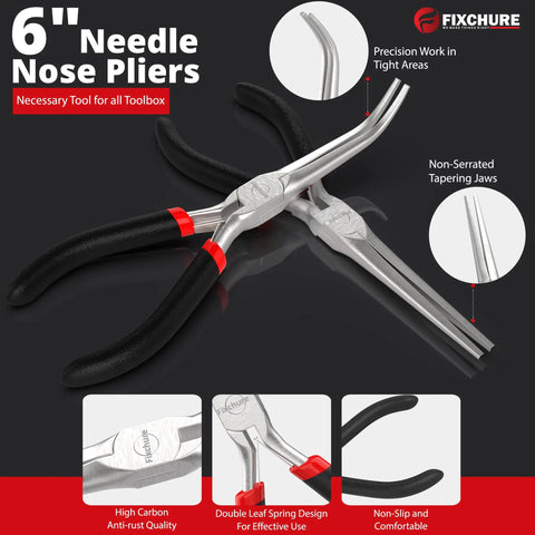 Heavy Duty 6 Inch Needle Nose Pliers 2 Pack Carbon Steel With Insulated PVC Handles Non Serrated Long Nose Pliers Anti Slip Grip Rust