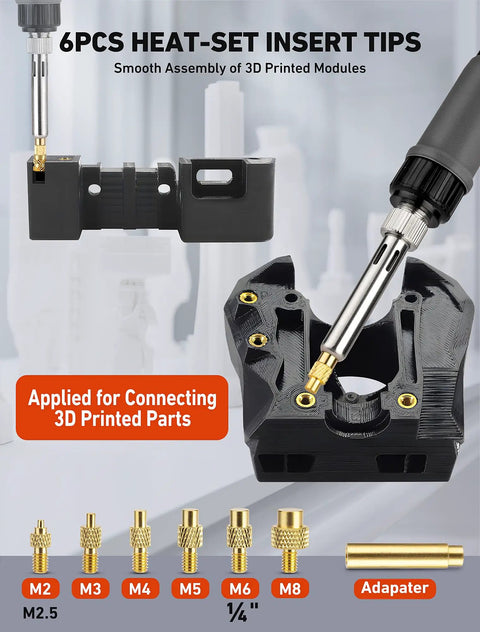 Dope 21 In 1 3D Printer Soldering Kit with 6 heatset nuts and interchangeable brass tips for connecting 3D printed parts