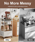 Modern White Coffee Bar Cabinet On Wheels With Ample Storage And Drawer 5 Tier Coffee Station Cart 33.6 Inch High Mobile
