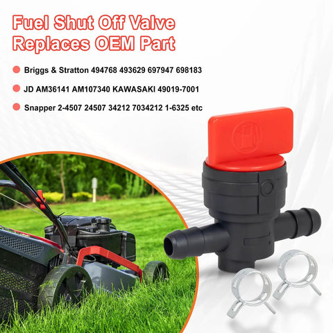 In Line Fuel Shut Off Valve For Small Engines One Quarter Inch Fuel Cut Off Valve Fits Riding Lawn Mowers, with hose clamps