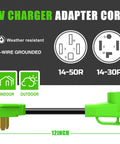 Heavy Duty Nema 14-30p To 14-50r EV Charger Adapter with 12-inch cable, weather-resistant features for indoor and outdoor use.
