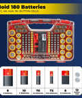 Battery Daddy Storage And Organizer Case With Built In Tester That Holds Up To 180 Batteries, transparent lid, red handle