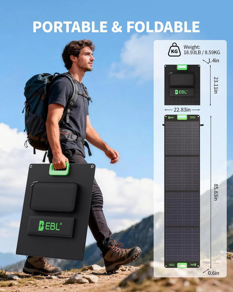 200W Portable Solar Panel For Power Stations IP65 Waterproof Foldable Solar Panel with MC4 Anderson Output carried by hiker