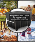 Collage of outdoor scenes around a Pizza Oven Cart Table Cover For Outdoor Grills 53 X 26 X 28 In Heavy Duty 600D.