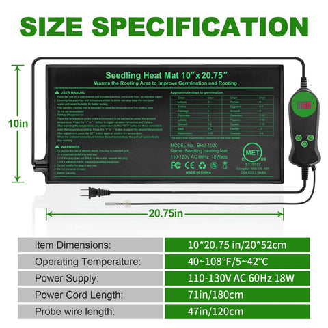 Heat Mat For Seed Starting With Built In Digital Controller And LED Display Two Pack 10 By 20.75 Inch Plant Heating Pad With Thermostat For Indoor Germination Hydroponics Waterproof