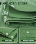 Heavy Duty 5x7 Canvas Tarp In Green 12 Oz Durable Tarpaulin With Rustproof Grommets close-up of reinforced edges