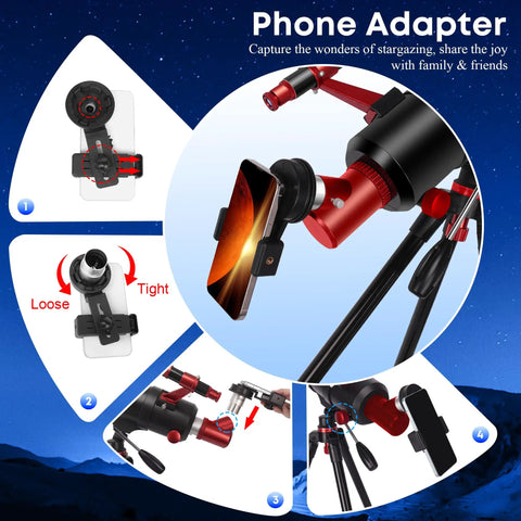 High Powered 90mm Aperture 550mm Refractor Telescope For Adults And Kids Dope Lunar Craters And Terrestrial Views Fully Multi Coated Optics For Bright Crisp Night Sky Viewing, phone adapter mount