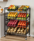 25.2 Inch Wide Kitchen Storage Cart With Four Tier Basket System Rolling Metal Pantry Organizer Removable Baskets For Onion And Potato Storage Fruits And Veggies Black