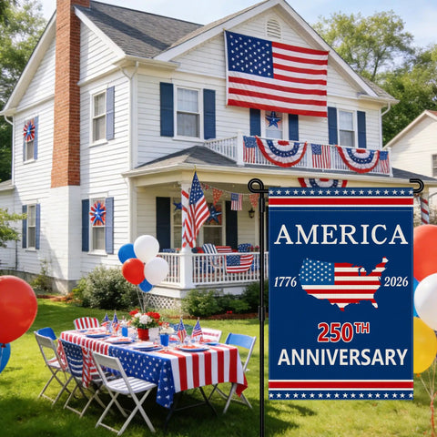 Double Sided 12x18 Inch USA Garden Flag Celebrating 250 Years Of Freedom Patriotic 1776 To 2026 Commemorative Banner in yard