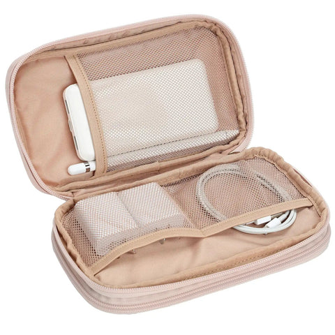 Travel Cord Organizer Case With Dual Layer Design For Chargers Cables Phone USB Drives And Small Gadgets Medium Pink Tech Organizer Bag With Elastic Straps And Zipper Mesh Pockets For Easy On The Go Storage
