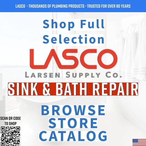 LASCO Larsen Supply Co. sink and bath repair catalog advertisement with QR code