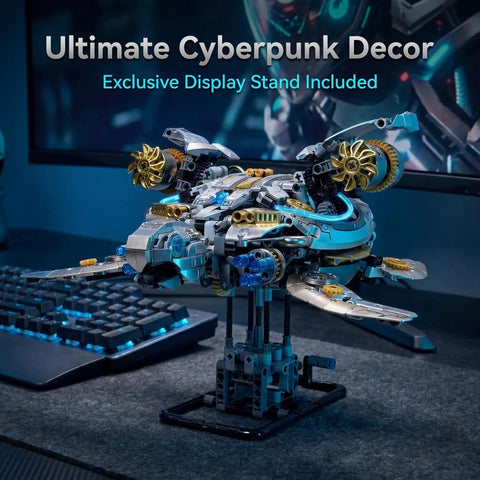 Mechanical Sea Turtle Gear Driven Model Kit With 1277 Pieces, Steampunk Ocean Animal With Moving Gears And LED Light, Technic Style Construction Toy For Adults And Teens 14 Plus, Epic Gift Built For Realistic Swimming Motion on display stand