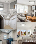 Energy Efficient Led Ceiling Light Flush Mount Dimmable With 5 In 1 Cct Selectable, showcased in various home settings.