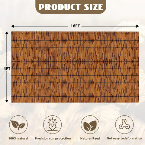 Product size diagram of Natural Reed Fencing Roll 4 By 16 Ft Handwoven Bamboo Privacy Screen, showing 4 ft x 16 ft dimensions.