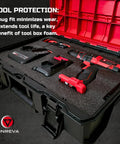 Tool Box Foam Inserts 4 Pack With Two 16x12x2 In And Two 16x12x1 In Cushioned Case Liners Tool Shadow Organizer Sheets For Hard Cases Kaizen Style Storage Foam Black With Red in a tool case, holding red and black tools securely.
