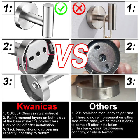 Heavy Duty Brushed Nickel Bathroom Hardware Set durability comparison with anti-rust SUS304 stainless steel vs other material.