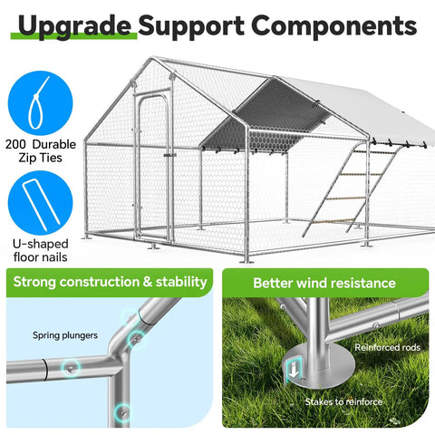 Heavy Duty Metal Chicken Coop With Waterproof UV Resistant Cover And Perch Walk In Outdoor Run For Yard Or Farm Built To Last.