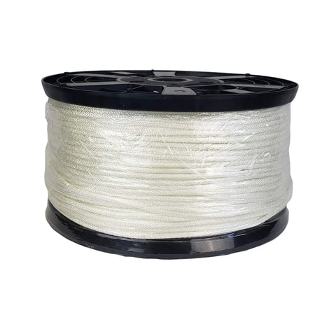 Three Sixteenth Inch Nylon Rope On A 1000 Foot Spool, Solid Braid Utility Cord, depicted on a black spool, indoor and outdoor use