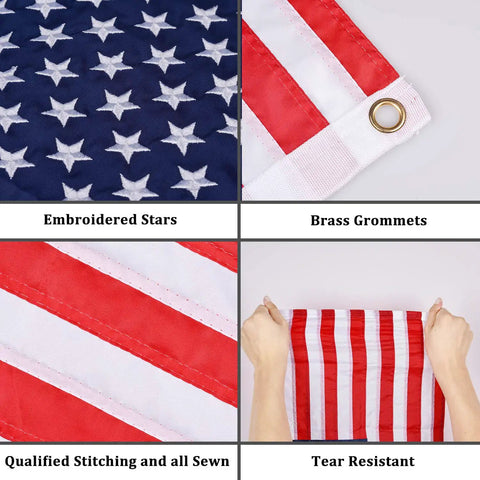 Boat Flag Kit 16 By 24 Inch United States Flag With 50 Embroidered Stars American Marine Grade All Weather Sewn Flag With Heavy Duty Clips