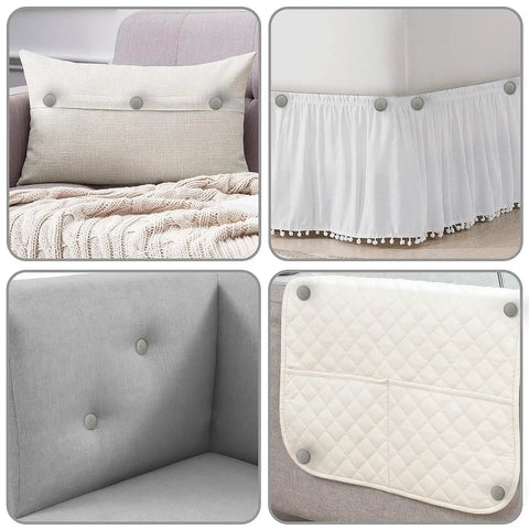 Light Grey Twist Pins With Cloth Covered Heads Keep Your Slipcovers Locked Tight No More Slipping Around Quick Grip Fabric Anchor Tacks For Couch Covers Car Headliners And Home Decor Pack Of 24 displayed on various furniture covers and pillows.