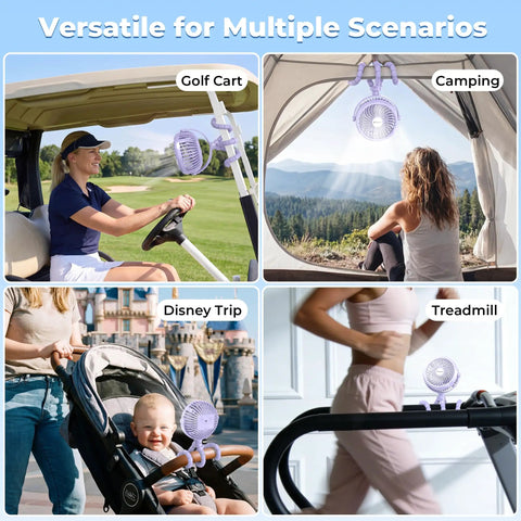 Rechargeable Battery Operated Stroller Fan Clip On For Car Seat Crib Treadmill Wagon And More Portable Baby Travel Essential