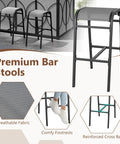 Close-up of premium bar stools with breathable fabric and comfy footrests, part of Outdoor Patio Bar Set With Grill Gazebo And Two Bar Stools.