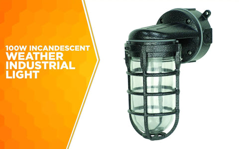 Wall Mount Light in Hammered Black Finish with Die Cast Aluminum Cage Built Tough 100 Watt Incandescent Rugged Indoor Outdoor Use