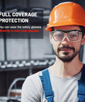 Worker wearing Two Pack Safety Glasses With Anti Fog Coating And Adjustable Temples For Outdoor Work ANSI Z87.1 High Impact