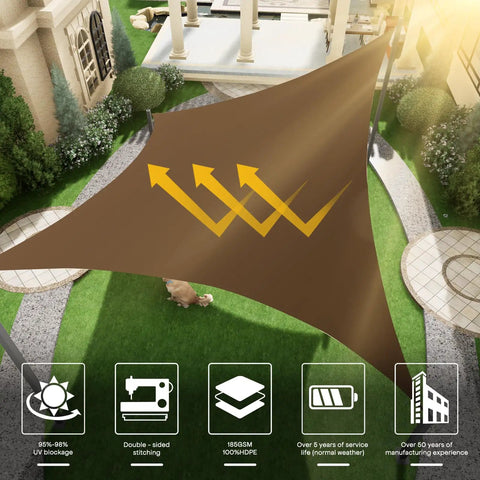 Sun Shade Sail Canopy 8x10 Rectangle for Outdoor Patio Backyard Lawn Garden Sandbox Mocha Color 95 Percent UV Block Shade Cover Durable 185 GSM HDPE With Reinforced Seams And Easy Corner D Ring Attachments installed in garden