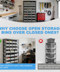 Heavy Duty Steel Organizer Bin Rack Eight Tier With 27 Bins For Tools Office Supplies Garage Warehouse Workshop Storage Built To Last Frame Easy Assembly Adjustable Vertical Storage in garage with open bins