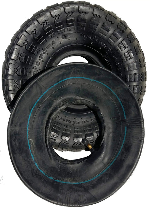 Heavy Duty Tire And Inner Tube Set For 4.10/3.50-4 Tires Fits 3.00-4 On 10 Inch Wheels With 4 Inch Rim Kit, top view