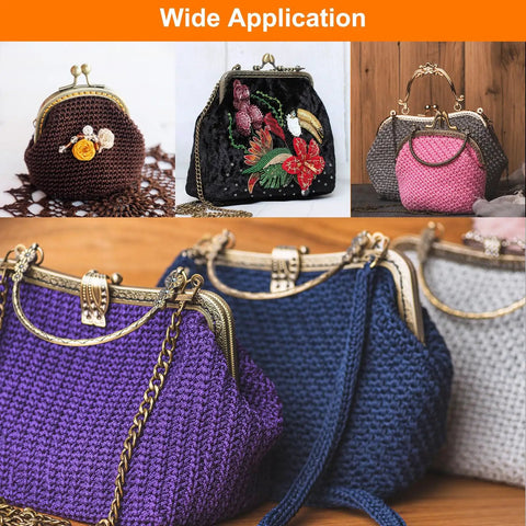 Metal Purse Frame Set Six Pcs With Vintage Arch Kiss Lock Clasp Embossed Silver Tone on crocheted handbags and purses