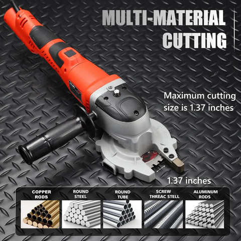 Heavy Duty 2100 W Brushless Electric Rebar Cutter With 110 Mm Blade on textured surface, designed for cutting steel rods up to 1.37 inches.