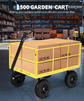 Heavy Duty 1500 Lbs Mesh Steel Garden Cart With Folding Utility Wagon loaded with boxes in a warehouse setting.