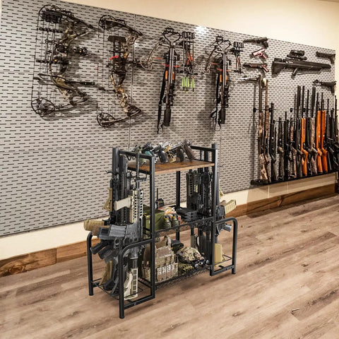 Built Like A Tank Vertical Floor Gun Rack Stores Eight Long Guns And Six Pistols With Rust Resistant Steel Frame Ideal For Tactical Gear And Home Defense Setup