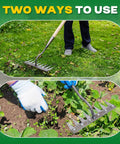 Two ways to use Beast 8 Teeth Garden Weeding Rake Heavy Duty Carbon Steel Weed Puller Tool With Gloves in garden