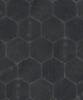 Retro Hex Nero Porcelain Tile For Floors And Walls Dope Hex Pattern Glazed Textured Finish With Low Sheen Grade 1 Quality 14 1/8 By 16 1/4 Inches Durable All Purpose Tile For Bathroom Kitchen Living Areas Case Of 9 Tiles close-up view showing black hexagonal pattern