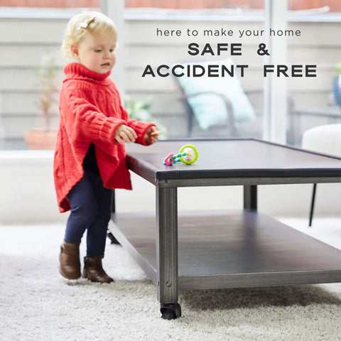 Tot Friendly Corner And Edge Guard Protector Set Includes Sixteen Pre Taped Furniture Bumpers For Tables And Counters Brown, child playing near a table.