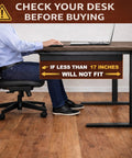 Warning to check desk height for Built Like a Tank Heavy Duty Under Desk Drawer Slide Out, ensuring fit for 23.6 Inch bin.